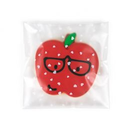 Frostweißer Plastik Klappenbeutel 12,7x12,7 cm mit Herzen Haftklebestreifen (100 Stück) [B55FH]