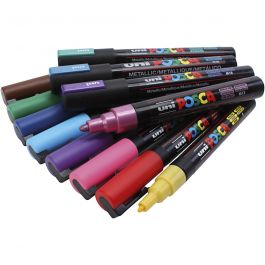 Posca Marker , Sortierte Farben, Nr. PC-5M + PC-3M, Strichstärke 0,9-1,3 + 2,5 mm, 12 sort./ 1 Pck [HOB-384116]
