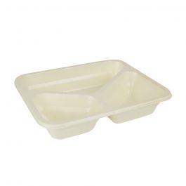Essensschalen Cellulose 950 ml, 25x17,7x4,5 cm 3 Fächer, natur, biobeschichtet (220 Stück) [GB-DFC09630]