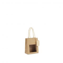 Geschenk-Tragetaschen mit Fenster und Anhänger 11,5+6,4x14,5cm Kraft (100 Stück) [FP-DPT097]