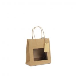 Geschenk-Tragetaschen mit Fenster und Anhänger 18+8x19cm Kraft (100 Stück) [FP-DPT098]
