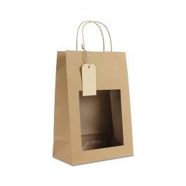 Geschenk-Tragetaschen mit Fenster und Anhänger 22+12x32cm Kraft (100 Stück) [FP-DPT099]