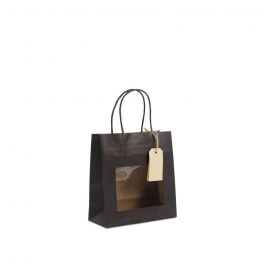 Geschenk-Tragetaschen mit Fenster und Anhänger 18+8x19cm schwarz (100 Stück) [FP-DPT101]