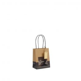 Geschenk-Tragetaschen mit Fenster und Anhänger 11,5+6,4x14,5cm kraft/schwarz (100 Stück) [FP-DPT112]