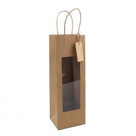 Geschenk-Tragetaschen mit Fenster und Anhänger 12+10x35cm Kraft (100 Stück) [FP-DPT121]