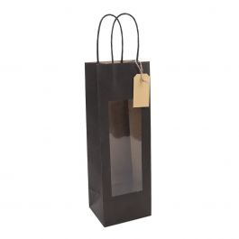 Geschenk-Tragetaschen mit Fenster und Anhänger 12+10x35cm schwarz (100 Stück) [FP-DPT122]