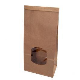 Kraft Tüte Braun mit Fenster 11.5x7x24,5 cm wiederverschließbar (400 Stück) [GB-DRE02740]