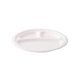 Zuckerrohr-Menütafel Ø 22 cm, 3 Fächer, rund (500 Stück) [GB-DTW01465]