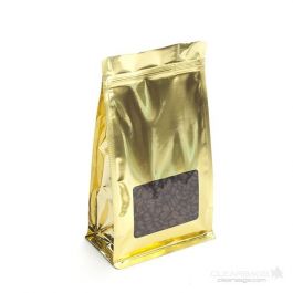 Kaffeebeutel Gold 12.7x7.6x20.3cm mit Fenster (100 Stück) [SQMS7SG]