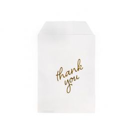 Papier-Klappenbeutel Weiß mit Gold "Thank You" 7,6x12,7 cm (100 Stück) [GPB35GT]