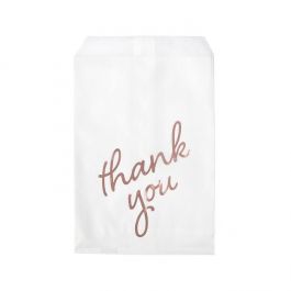 Papier Klappenbeutel Weiß mit Rose Gold "Thank You" 12,7x20,3 cm (100 Stück) [GPB58RT]