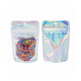 Standbodenbeutel Transparent/Irisierend 10.2x6x15.2cm mit Aufhängeloch 57 Gramm (25 Stück) [ZBGH2C]