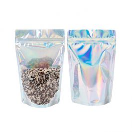 Standbodenbeutel Transparent/Holographisch 14.9x8.9x23.2cm mit Aufhängeloch 310 Gramm (25 Stück)[ZBGH7C]