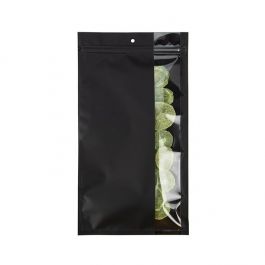 Druckverschlussbeutell Matt Schwarz mitVertikalen Fenster 17,8x30,5 cm (100 Stück) [HZBV8MB]