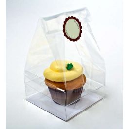Cupcake-Beutel mit Einsatz für 1 Cupcake 10.2x10.2x22.9cm Transparent (100 Stück) [CBG4XLO]