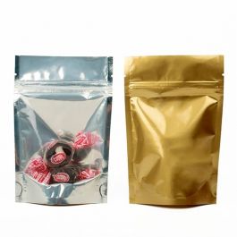 Standbodenbeutel Transparent/Gold 18.9x11.4x29.4cm | 390 Gramm (100 Stück) [ZBGG6H11]