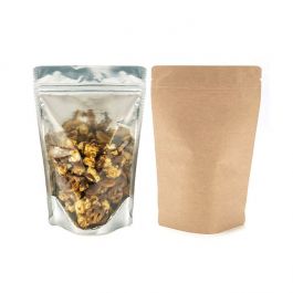 Standbodenbeutel Transparent/Kraft 14.9x8.9x23.2cm | 310 Gramm (100 Stück) [ZBGK7]