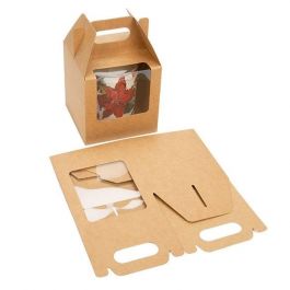 Geschenkschachteln mit 3 Fenstern & Griff Kraft Braun 10.2x10.2x10.2cm (25 Stück) [WKRG57]