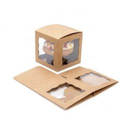 Geschenkschachteln Kraft Braun mit 3 Fenstern 7.5x7.5x7.5cm (25 Stück) [WKRG345]