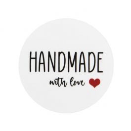 Sticker Rund "Homemade with love" (Weiß mit Schwarz Text & Rot Herz) 3,8 cm (1 Blatt) [LS1HHMLH]