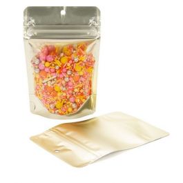 Standbodenbeutel Transparent/Mattgold 10.2x6x15.2cm | 57 Gramm (100 Stück) [ZBGMG2]