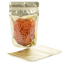 Standbodenbeutel Transparent/Mattgold 13x7.9x20.6cm | 110 Gramm (100 Stück) [ZBGMG3]