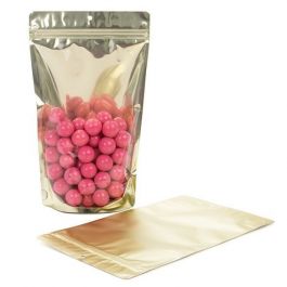 Standbodenbeutel Transparent/Mattgold 17.1x8.9x28.6cm | 340 Gramm (100 Stück) [ZBGMG4]
