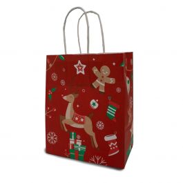 Papiertragetaschen Weihnachten 18+8x22cm Kraft 90 g/m² (50 Stück) [PAM1822RXmas]