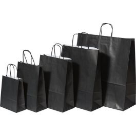 Papiertragetaschen Schwarz 26x12x35cm Kraft 90g/m² (50 Stück) [PAM2635BK]