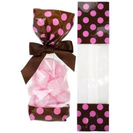 Bedruckte Beutel Braun mit Rosa Punkten - 6.7x4.8x27.3cm mit Seitenfalten (100 Stück) [G2BP]