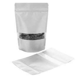 Standbodenbeutel Reispapier Silber 14.9x8.9x23.2cm | 310 Gramm mit Fenster (100 Stück) [ZBGR7S]