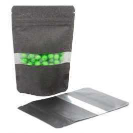 Standbodenbeutel Reispapier Schwarz 10.2x6x15.2cm | 57 Gramm mit Fenster (100 Stück) [ZBGR2B]