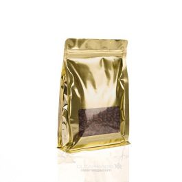 Kaffeebeutel Gold 12.7x4.4x16.5cm mit Fenster (100 Stück) [SQMS3SG]