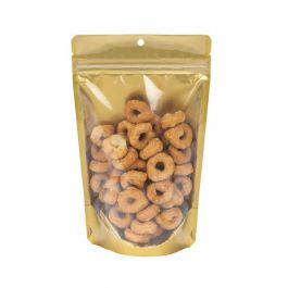 Standbodenbeutel Transparent/Gold 13x7.9x20.6cm mit Aufhängeloch (100 Stück) [ZBGGC3H]