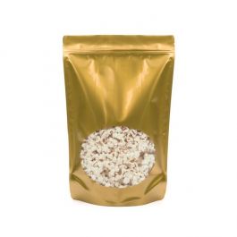 Standbodenbeutel Gold 23x12x34.5cm | 900 Gramm mit rundem Fenster (100 Stück) [ZBGO6G]