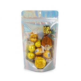 Standbodenbeutel Transparentes/holografisches Glitter 13x7,9x20,6 cm mit Aufhängeloch (25 Stück) [ZBGHG3C]
