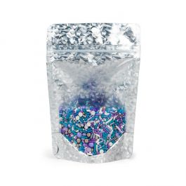 Standbodenbeutel Transparentes/Holografisches Eis 10,2x6x15,2 cm mit Aufhängeloch (25 Stück) [ZBGHI2C]