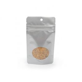 Standbodenbeutel Silber 8x5x13cm | 28 Gramm mit Fenster & Aufhängeloch (100 Stück) [ZBGO1SH]