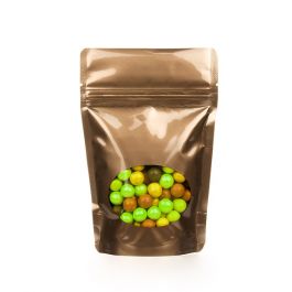 Standbodenbeutel Bronze 21x9x29cm | 510 Gramm mit rundem Fenster (100 Stück) [ZBGO5BZ]