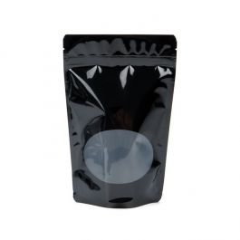 Standbodenbeutel Schwarz 14.9x8.9x23.2cm | 310 Gramm mit rundem Fenster (100 Stück) [ZBGO7B]