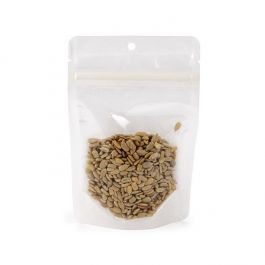 Umweltfreundliche Standbodenbeutel Reispapier Transparent/Weiß mit Aufhängeloch 10,2x6x15,2 cm (100 Stück) [ZBGRC2CW]