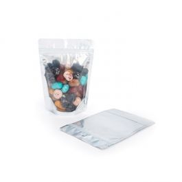 Standbodenbeutel Transparent/Weiß 12x7.5x18.5cm | 110 Gramm mit Aufhängeloch (100 Stück) [ZBGW46H]