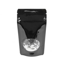 Standbodenbeutel Schwarz 8x5x13cm | 28 Gramm mit rundem Fenster (100 Stück) [ZBGO1B]