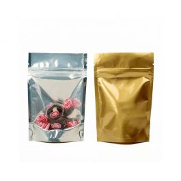 Standbodenbeutel Transparent/Gold 13x7x20.5cm | 110 Gramm (100 Stück) [ZBGG3]
